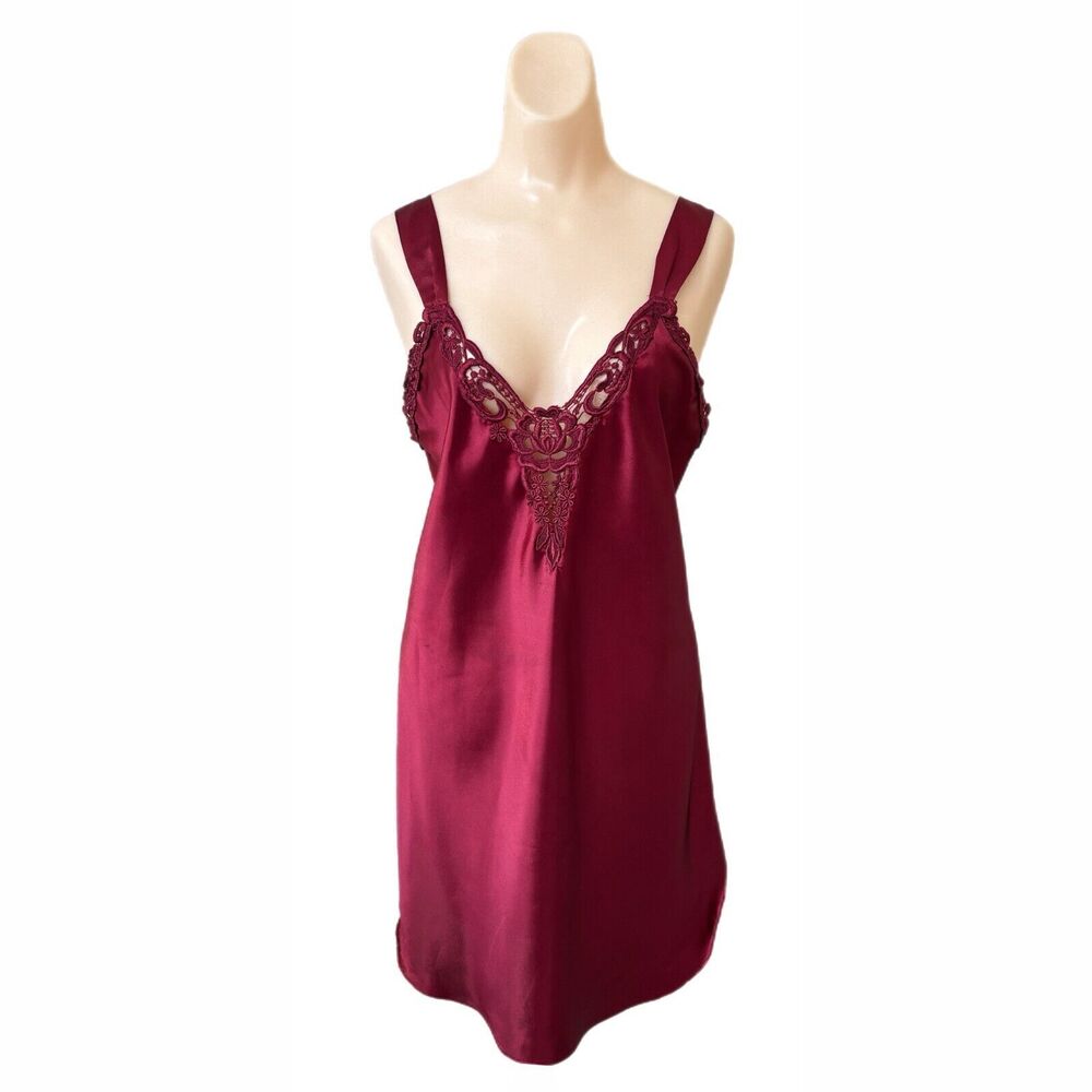 Dentelle Womens Slip Dress Medium Night Gown 1980s Vintage Satin Lacey Details